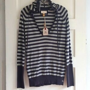 American Eagle womens striped hoodie XL gray cotton NWT ribbed cuffs